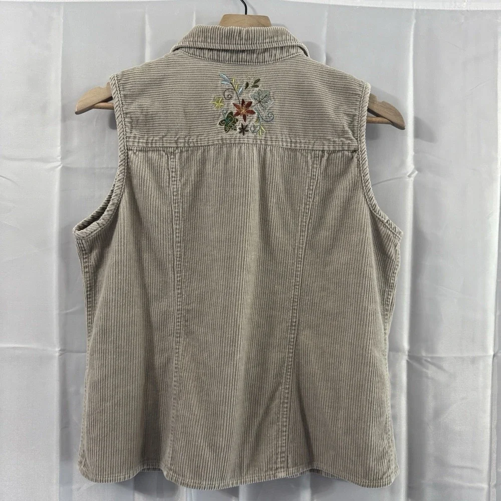 Christopher Banks M Tan Corduroy Vest‎ Cottagecore Embroidered Floral